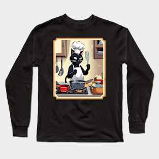 Black cat cooking Long Sleeve T-Shirt